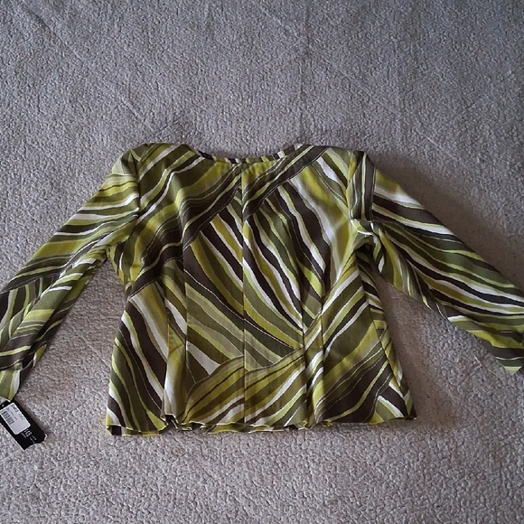 New Lafayette 148 New York Green and Brown Striped Blouse - Picture 7 of 7
